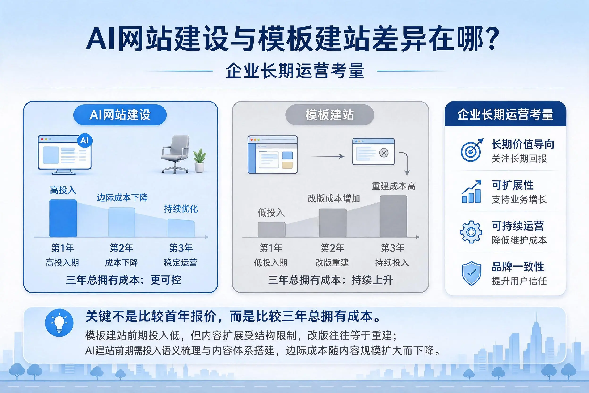 AI网站建设与模板建站差异在哪？江苏企业长期运营考量