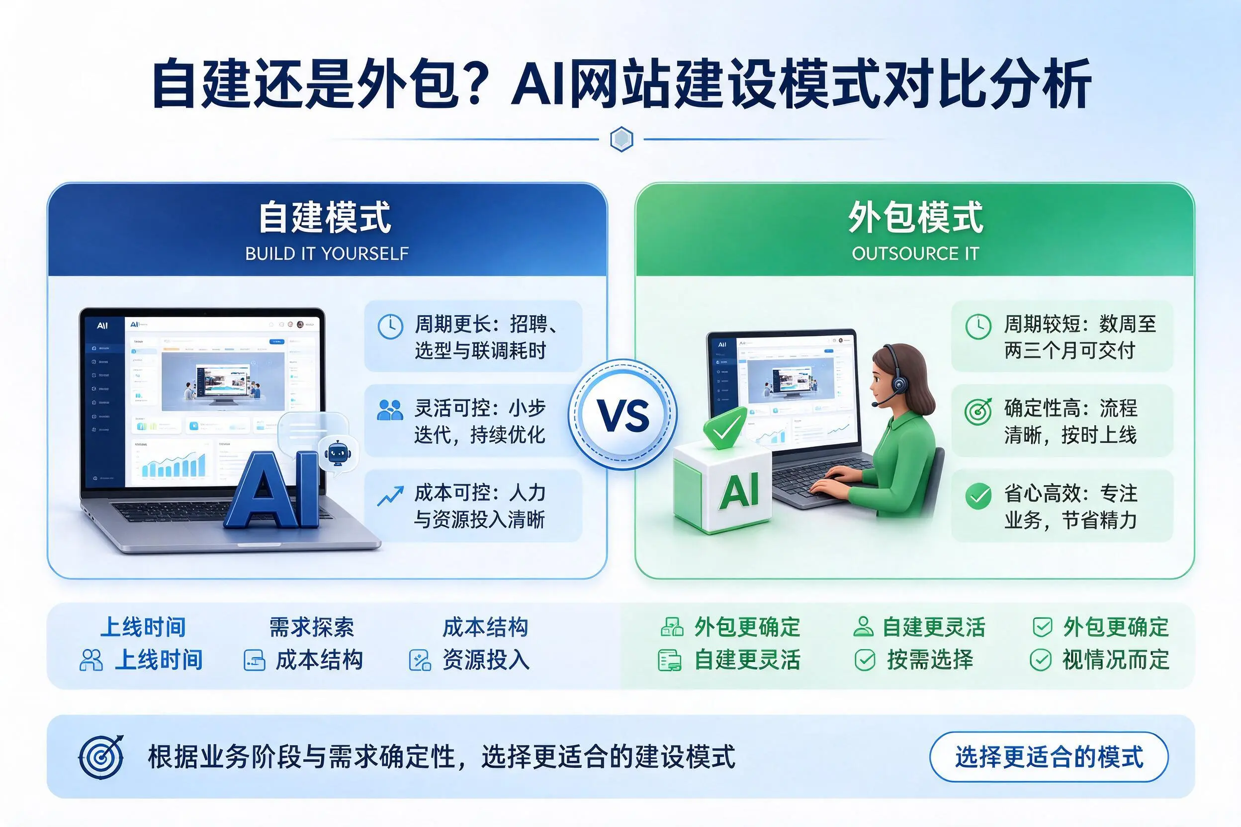 自建还是外包？江苏AI网站建设模式对比分析